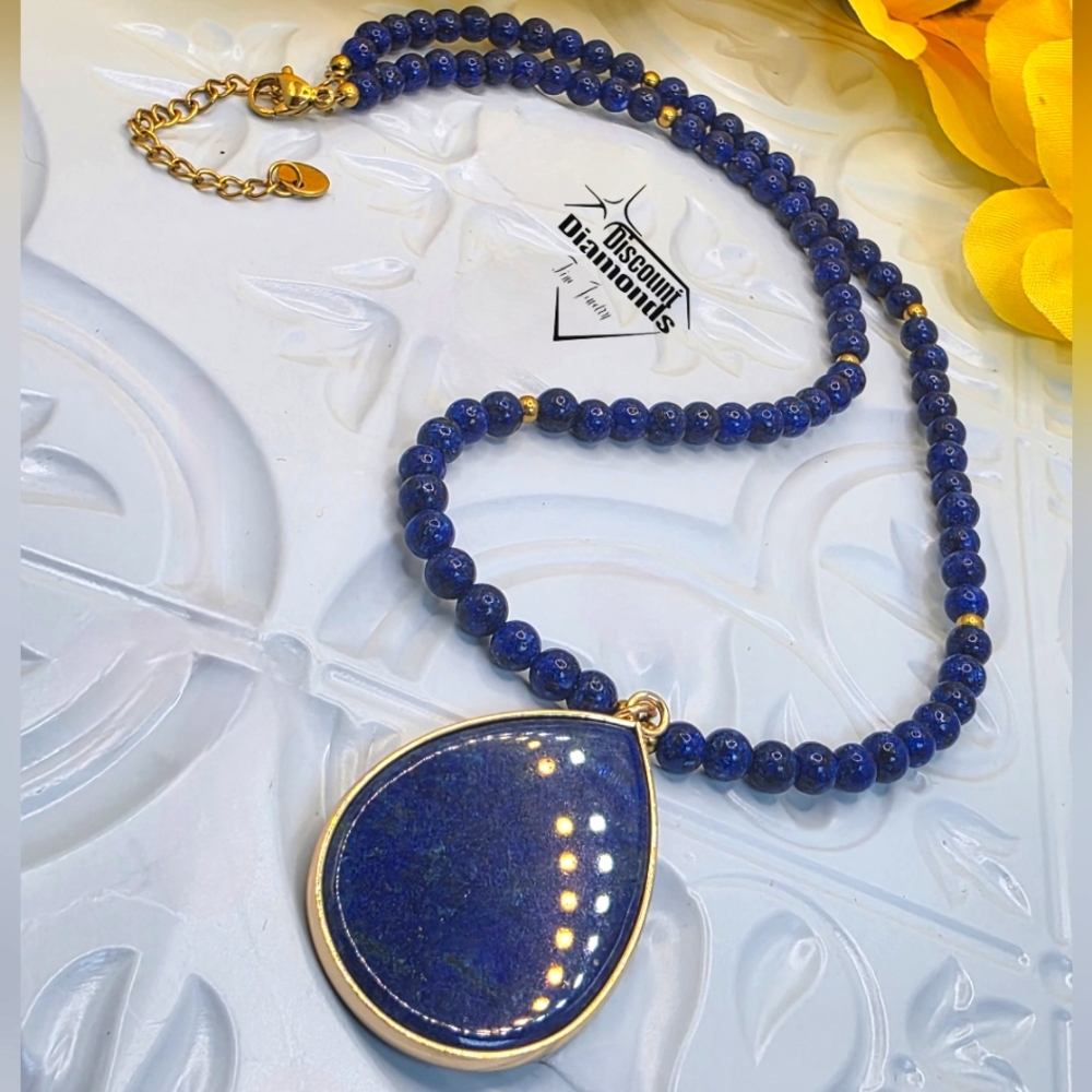 Blue Lapis Lazuli 4.5mm Tear Drop Pendant Necklace Choker 18K Gold Platin…